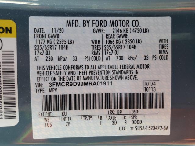 3FMCR9D99MRA01911 - 2021 FORD BRONCO SPO BADLANDS BLUE photo 14