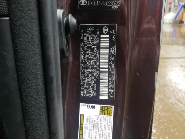 JTKDE167480220632 - 2008 TOYOTA SCION BURGUNDY photo 12