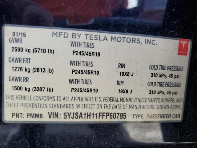 5YJSA1H11FFP60795 - 2015 TESLA MODEL S 85 BLUE photo 13