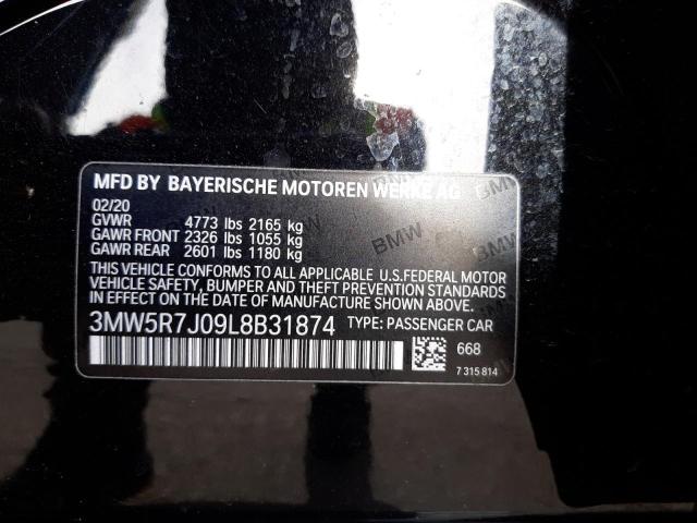 3MW5R7J09L8B31874 - 2020 BMW 330XI BLACK photo 13