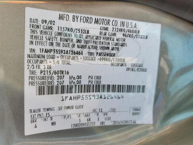 1FAHP55S93A126464 - 2003 FORD TAURUS SES GOLD photo 13