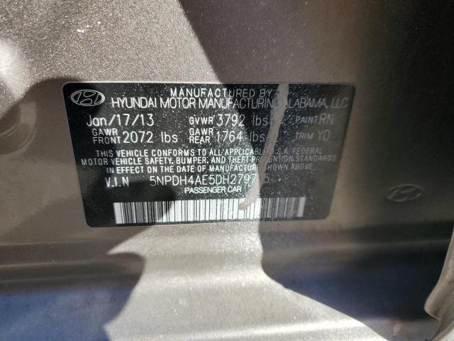 5NPDH4AE5DH279725 - 2013 HYUNDAI ELANTRA GLS GRAY photo 12