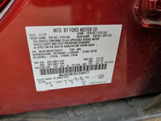 MAJ6S3KL0LC336477 - 2020 FORD ECOSPORT TITANIUM RED photo 12