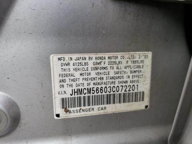 JHMCM56603C072201 - 2003 HONDA ACCORD EX SILVER photo 12