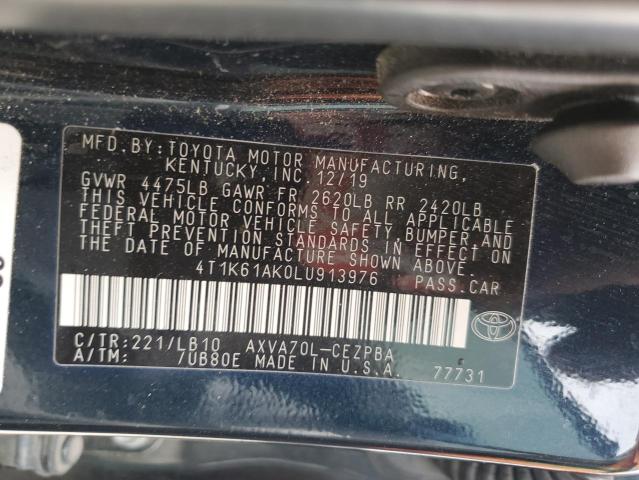 4T1K61AK0LU913976 - 2020 TOYOTA CAMRY XSE TEAL photo 12