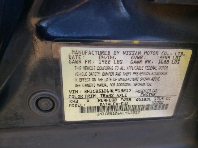 3N1CB51D64L913217 - 2004 NISSAN SENTRA 1.8 BLACK photo 13