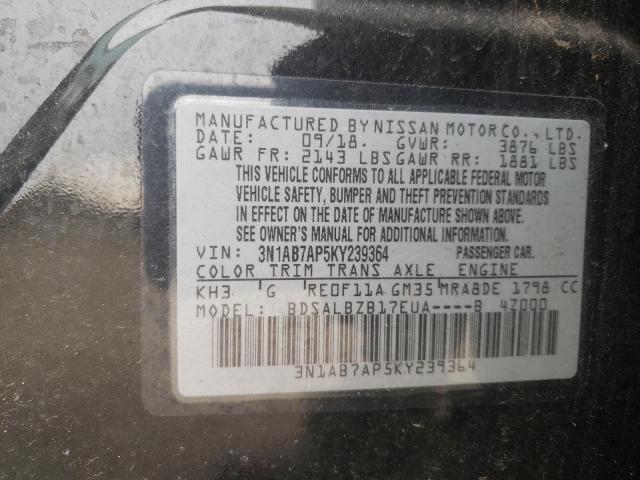 3N1AB7AP5KY239364 - 2019 NISSAN SENTRA S BLACK photo 12