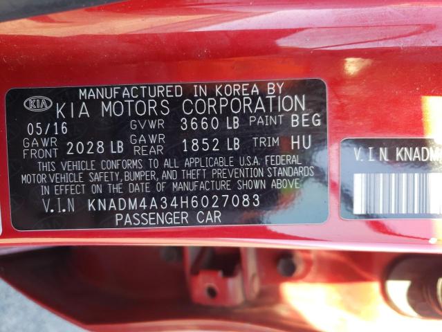 KNADM4A34H6027083 - 2017 KIA RIO LX RED photo 13