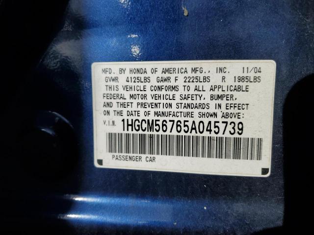 1HGCM56765A045739 - 2005 HONDA ACCORD EX BLUE photo 13