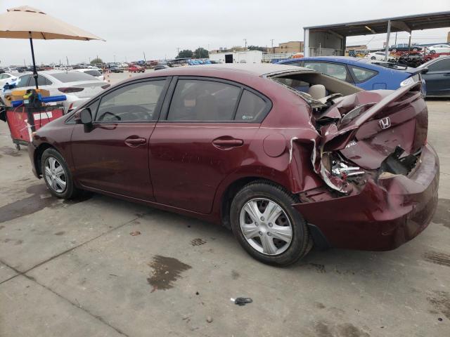 2HGFB2F5XCH608550 - 2012 HONDA CIVIC LX BURGUNDY photo 2