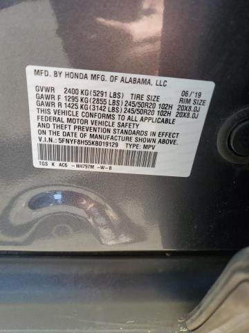 5FNYF8H55KB019129 - 2019 HONDA PASSPORT EXL CHARCOAL photo 13