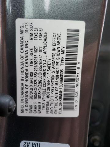 2HKRM4H75DH660306 - 2013 HONDA CR-V EXL GRAY photo 14