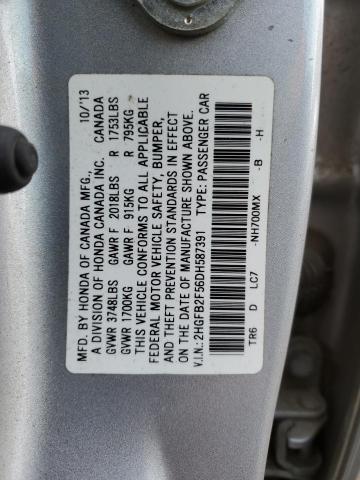 2HGFB2F56DH587391 - 2013 HONDA CIVIC LX SILVER photo 12