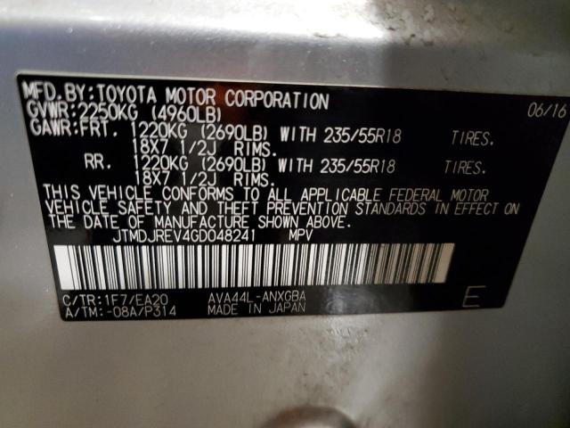 JTMDJREV4GD048241 - 2016 TOYOTA RAV4 HV LIMITED SILVER photo 13