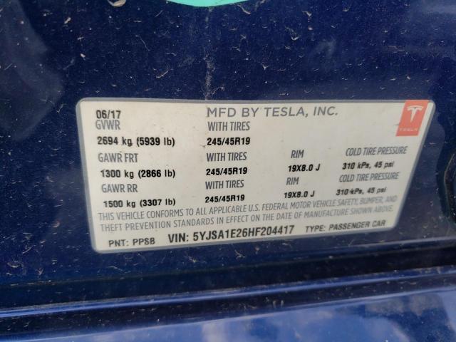 5YJSA1E26HF204417 - 2017 TESLA MODEL S BLUE photo 13