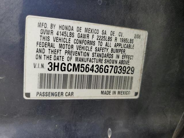 3HGCM56436G703929 - 2006 HONDA ACCORD LX BLUE photo 12