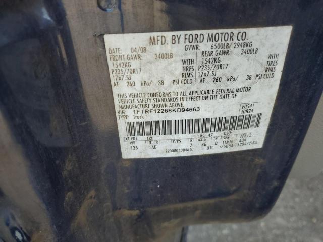 1FTRF12268KD94663 - 2008 FORD F150 BLUE photo 12