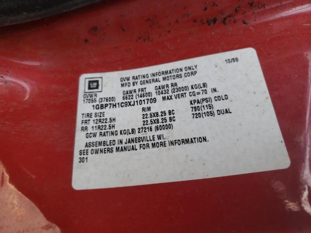 1GBP7H1C9XJ101709 - 1999 CHEVROLET C-SERIES C7H042 红色 照片 10