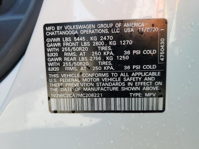 1V2WC2CA7MC208221 - 2021 VOLKSWAGEN ATLAS CROS SE WHITE photo 14