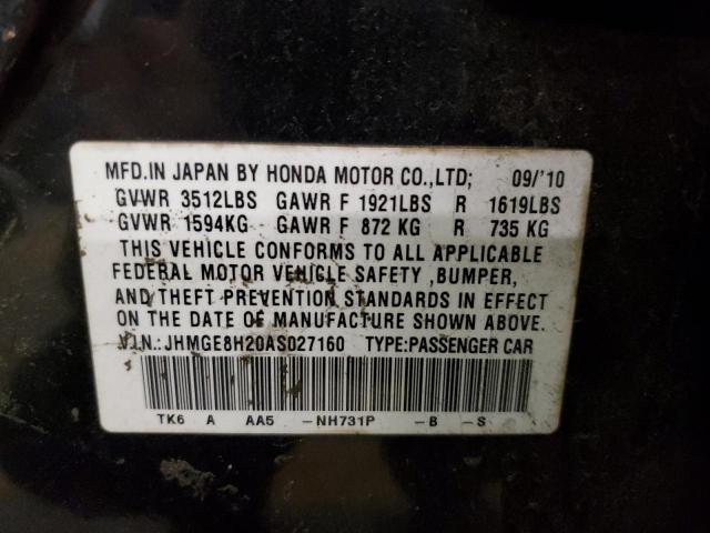 JHMGE8H20AS027160 - 2010 HONDA FIT BLACK photo 12