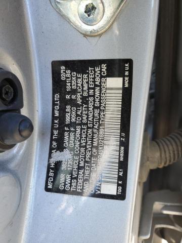 SHHFK7G49KU216891 - 2019 HONDA CIVIC SPORT SILVER photo 12