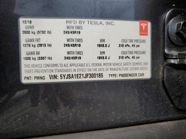 5YJSA1E21JF300185 - 2018 TESLA MODEL S 石墨色 照片 12