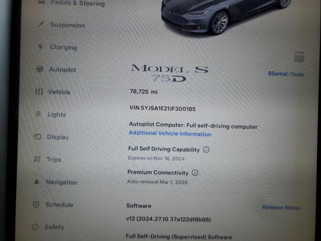 5YJSA1E21JF300185 - 2018 TESLA MODEL S 石墨色 照片 9