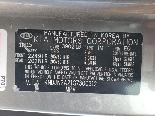 KNDJN2A21G7300312 - 2016 KIA SOUL GRAY photo 12