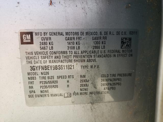 3GYFNBEY9BS611821 - 2011 CADILLAC SRX PERFORMANCE COLLECTION Күміс фото 10