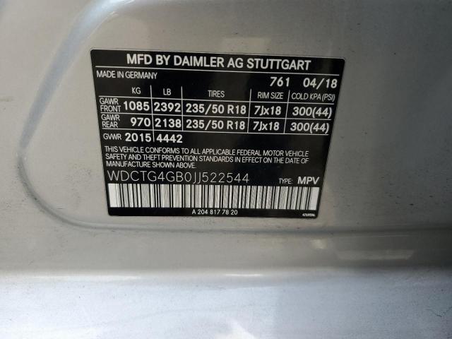 WDCTG4GB0JJ522544 - 2018 MERCEDES-BENZ GLA 250 4MATIC SILVER photo 12