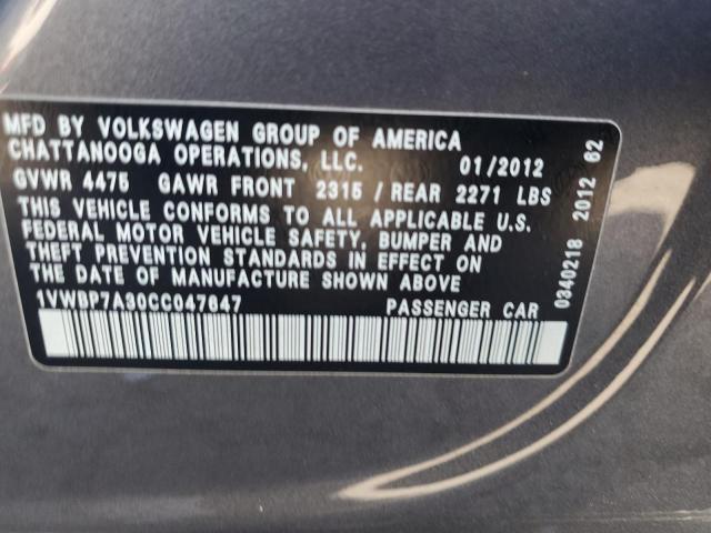 1VWBP7A30CC047647 - 2012 VOLKSWAGEN PASSAT SE CHARCOAL photo 13