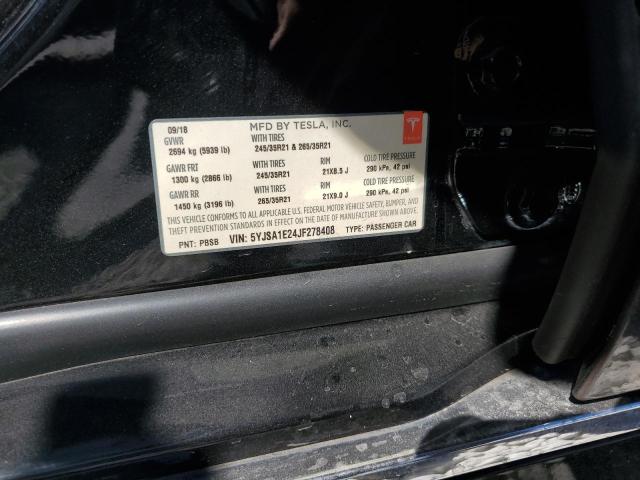 5YJSA1E24JF278408 - 2018 TESLA MODEL S BLACK photo 12