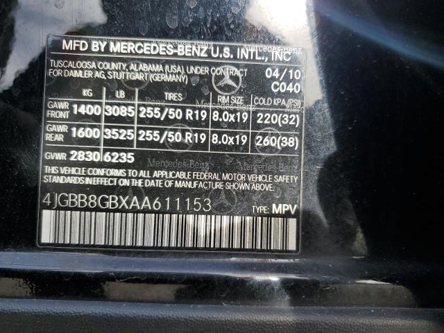 4JGBB8GBXAA611153 - 2010 MERCEDES-BENZ ML 350 4MATIC BLACK photo 14