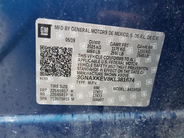 3GNAXKEV8KL381674 - 2019 CHEVROLET EQUINOX LT BLUE photo 13