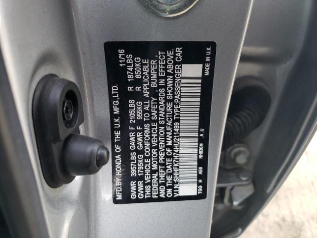 SHHFK7H74HU211499 - 2017 HONDA CIVIC EXL SILVER photo 12