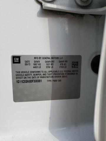 1G11C5SA9DF306981 - 2013 CHEVROLET MALIBU 1LT 白色 照片 12