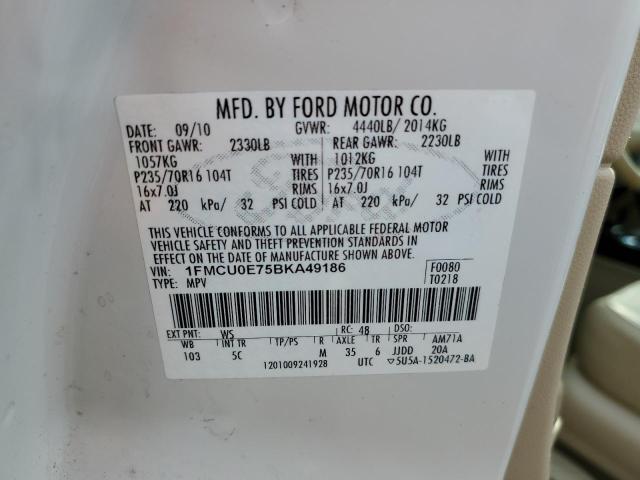 1FMCU0E75BKA49186 - 2011 FORD ESCAPE LIMITED WHITE photo 13