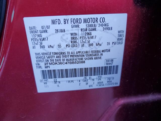 2FMDK36C47BB52088 - 2007 FORD EDGE SE RED photo 13