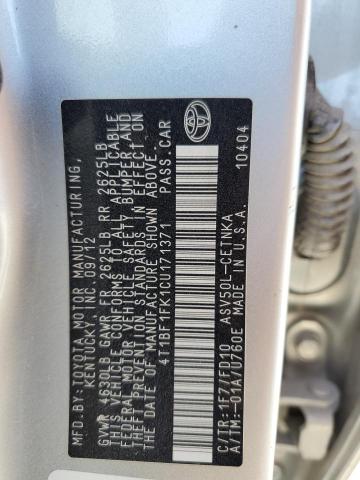 4T1BF1FK1CU171371 - 2012 TOYOTA CAMRY BASE SILVER photo 12