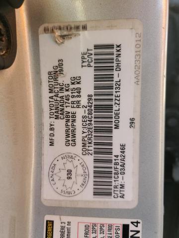 2T1KR32E94C804298 - 2004 TOYOTA COROLLA MA XR SILVER photo 13