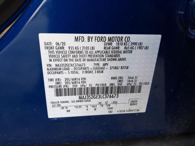 MAJ3S2GE3LC376673 - 2020 FORD ECOSPORT SE BLUE photo 14