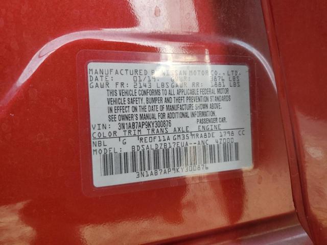 3N1AB7AP9KY300876 - 2019 NISSAN SENTRA S RED photo 12