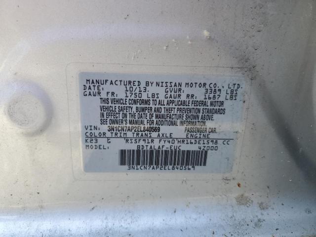 3N1CN7AP2EL840569 - 2014 NISSAN VERSA S SILVER photo 12