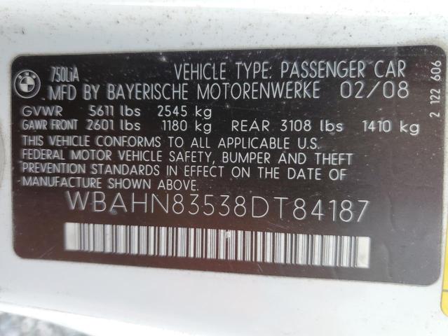 WBAHN83538DT84187 - 2008 BMW 750 LI WHITE photo 13