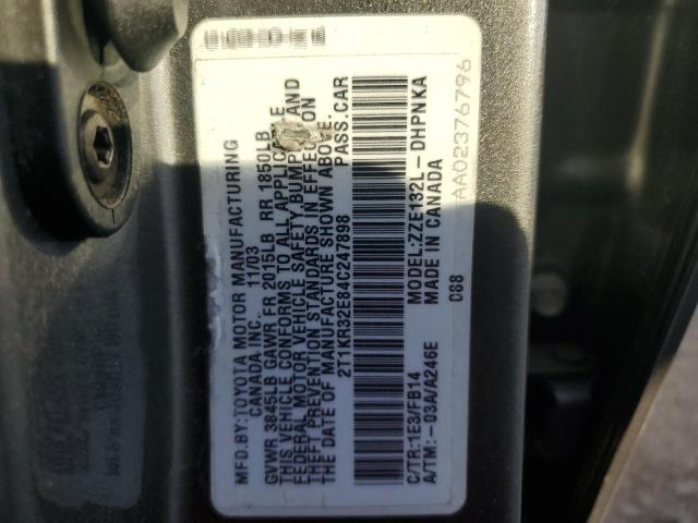 2T1KR32E84C247898 - 2004 TOYOTA COROLLA MA XR GRAY photo 12