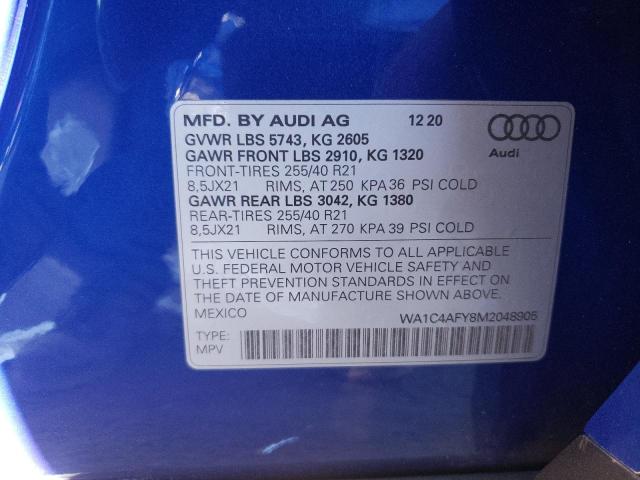 WA1C4AFY8M2048905 - 2021 AUDI SQ5 PRESTIGE BLUE photo 14