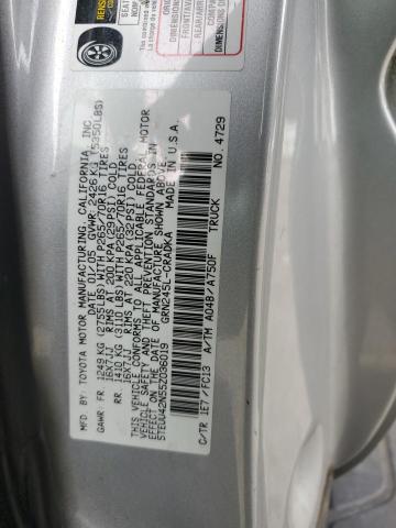 5TEUU42N55Z036019 - 2005 TOYOTA TACOMA ACCESS CAB ვერცხლისფერი ფოტო 12