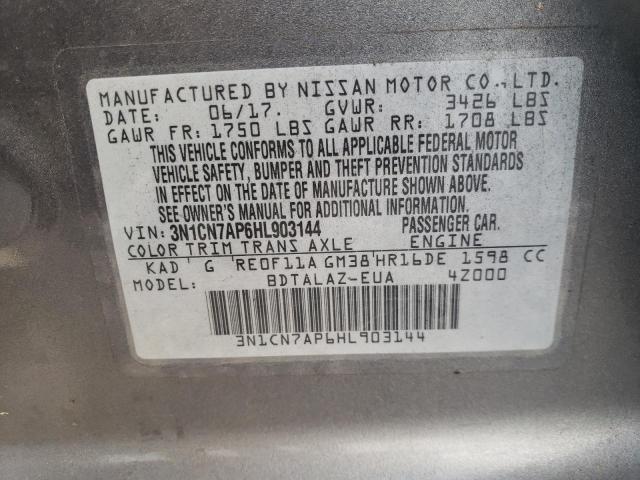 3N1CN7AP6HL903144 - 2017 NISSAN VERSA S GRAY photo 12