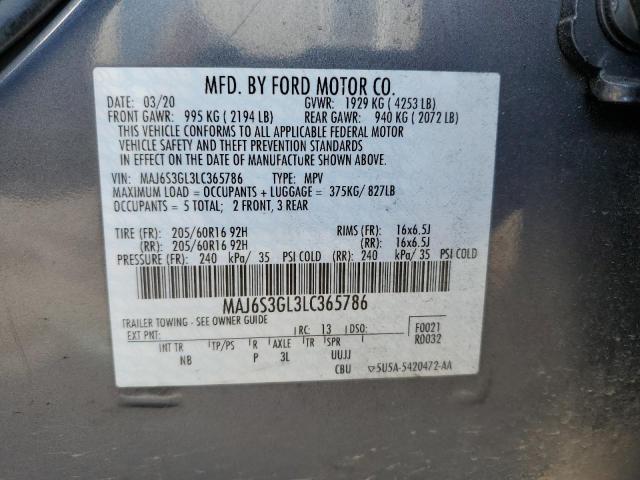 MAJ6S3GL3LC365786 - 2020 FORD ECOSPORT SE CHARCOAL photo 12