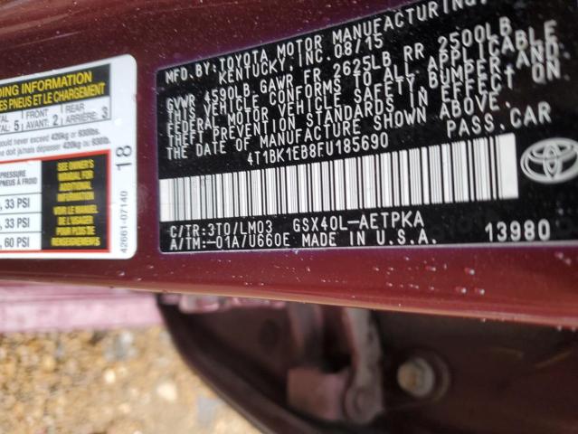 4T1BK1EB8FU185690 - 2015 TOYOTA AVALON XLE BURGUNDY photo 12